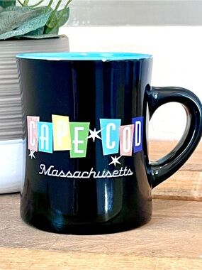 Cuffy's of Cape Cod Retro Mid Century Style Coffee Mug Black Turquoise